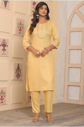 Embroidered Rayon Straight Pant Suit in Yellow with Dupatta SK154864