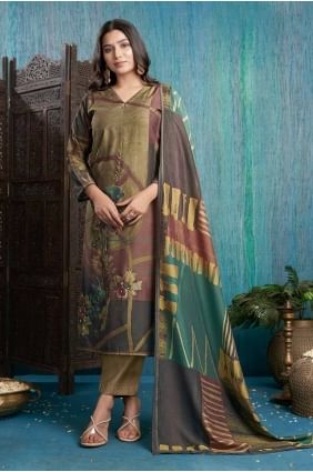 Beige Viscose Digital print Straight Pant Suit with Dupatta SK154867