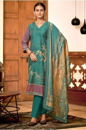 Viscose Straight Pant Suit in Sea green  with Digital print SK154873