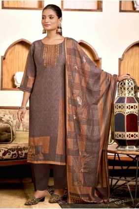 Straight Pant Suit in Brown Viscose with Digital print SK154874