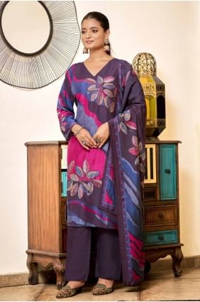 Viscose Digital print Lavender  Straight Pant Suit with Dupatta SK154875