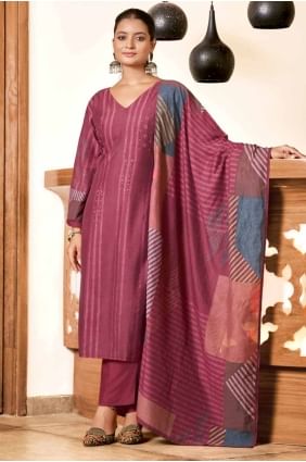 Maroon Straight Pant Suit in Viscose with Digital print SK154877