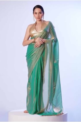Lace Saree in Sea green  Organza SR27889