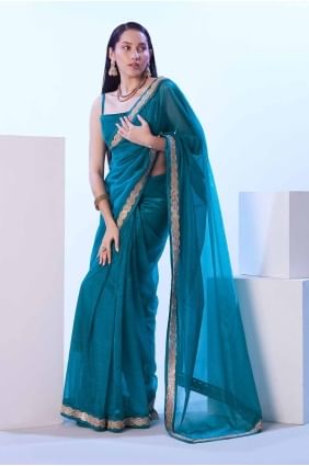Firozi  Net Saree with Lace SR27898