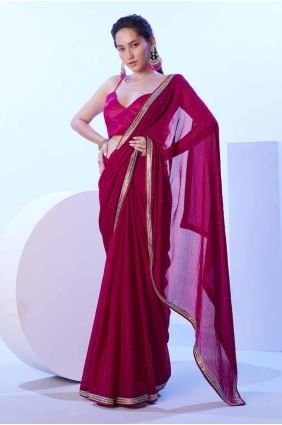 Satin Lace Pink  Party Wear Saree with Blouse SR27903