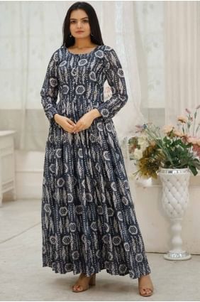Faux georgette Gown Dress with Embroidered in Multicolor GW1019