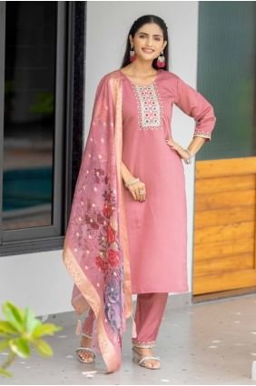 Peach Salwar Kameez with Embroidered Silk SK154879