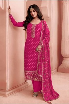 Pink Straight Pant Suit with Embroidered Jacquard SK154898