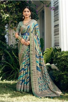 Georgette Banarasi Saree with Printed in Blue SR27917
