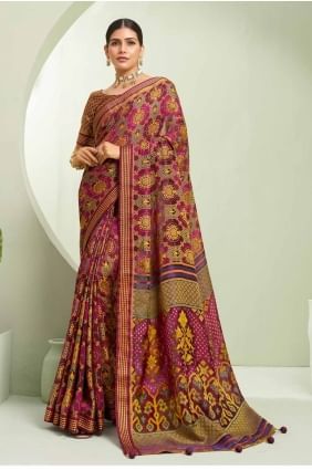 Georgette Saree in Burgundy  with Printed SR27924