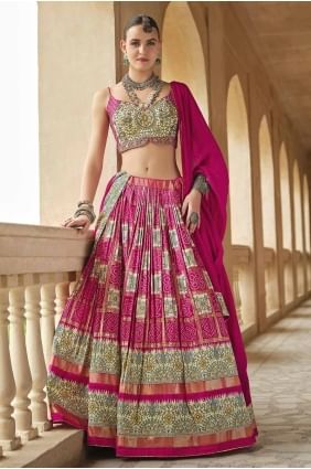 Pink Party Lehenga Choli with Printed Silk LC8177