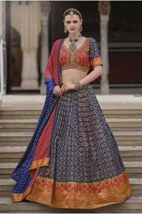 Red Printed Party Lehenga Choli in Silk LC8183