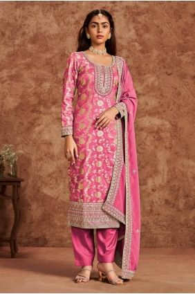 Silk Salwar Kameez with Embroidered in Pink SK154952