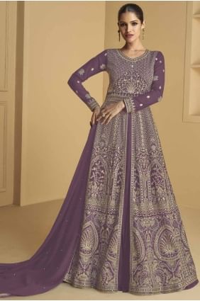 Mauve Eid Anarkali Suit with Embroidered Georgette AS4011
