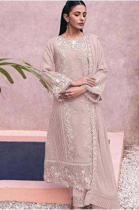 Embroidered Eid Salwar Kameez in Beige  Georgette SK154956