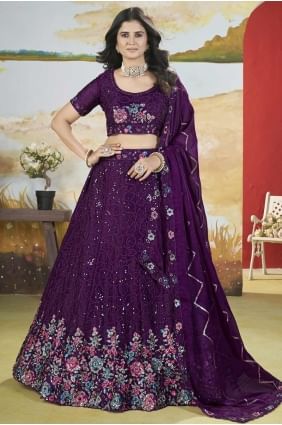 Purple Wedding Lehenga Choli in Chinon chiffon with Embroidered LC8190