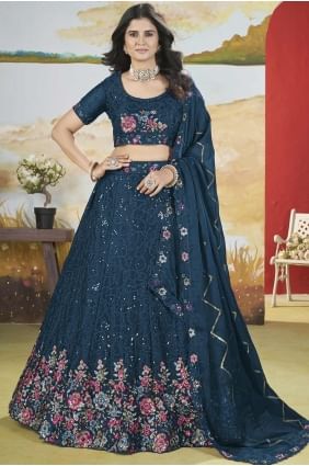 Teal blue  Embroidered Chinon chiffon Wedding Lehenga Choli LC8192