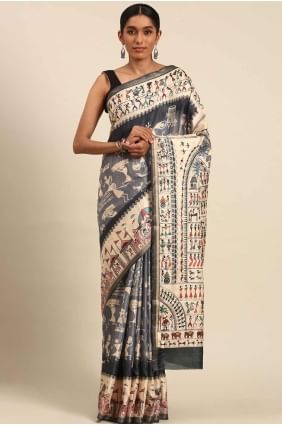 Grey Saree in Printed Cotton SR27950