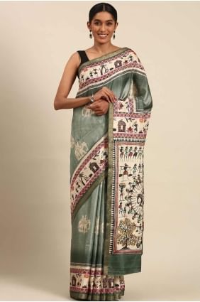 Cotton Green Saree in Printed SR27951