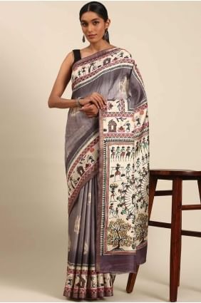 Purple Saree in Printed Cotton SR27953