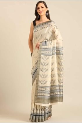 Saree in Off white  Cotton with Digital print SR27971