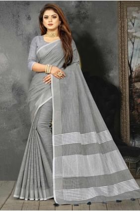 Weaving Saree in Grey Linen SR27981