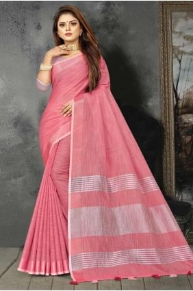 Pink Weaving Linen Saree SR27993
