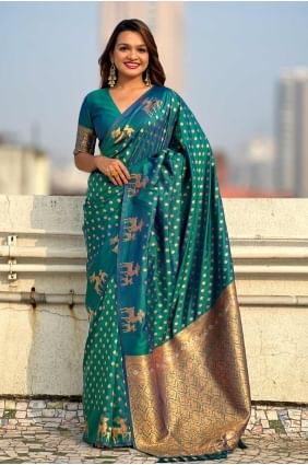 Silk Saree in Rama  with Weaving SR27995