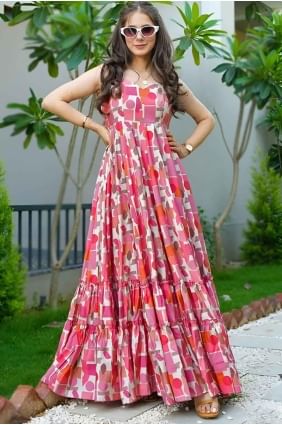Multicolor Gown Dress in Digital print Rayon GW1028