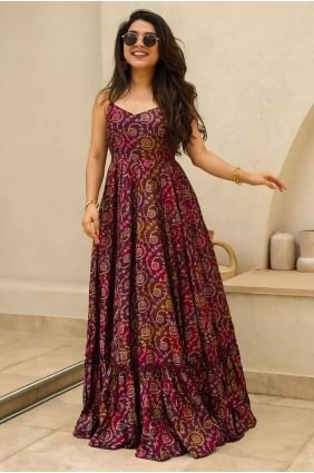 Digital print Rayon Gown Dress in Wine  GW1032