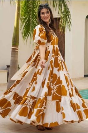 Digital print Rayon Mustard  Gown Dress with Dupatta GW1038