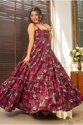 Digital print Rayon Multicolor Gown Dress with Dupatta GW1039
