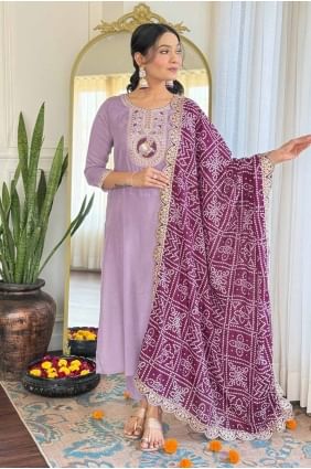 Salwar Kameez in Lavender  Viscose with Printed SK154978