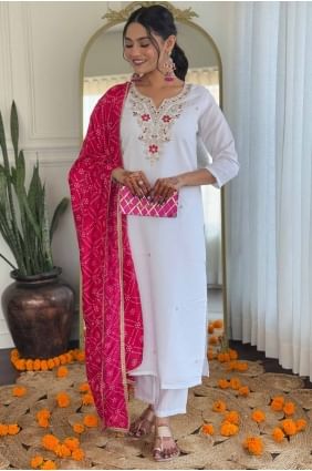 Salwar Kameez in White Viscose with Printed SK154981