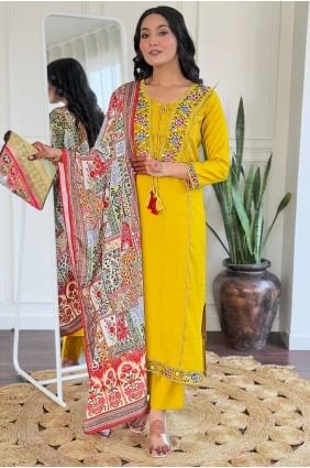 Salwar Kameez in Mustard  Viscose with Printed SK154982