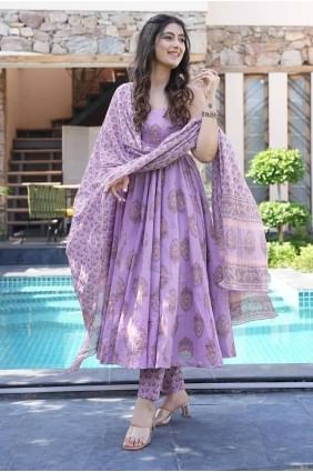 Muslin Eid Anarkali Suit in Lavender  with Digital print AS4020