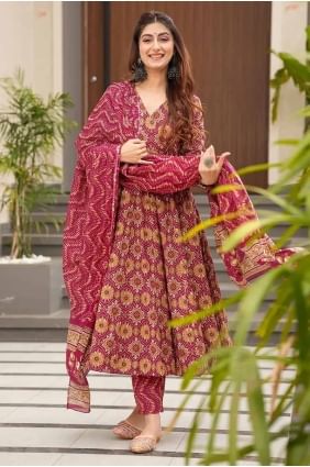 Digital print Eid Anarkali Suit in Burgundy  Muslin AS4022