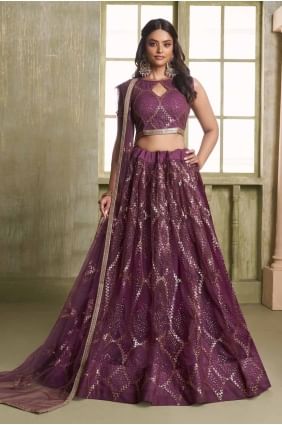 Wine  Lehenga Choli in Embroidered Net LC8211
