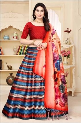 Multicolor Lehenga Choli in Satin with Digital print LC8220