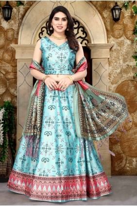 Lehenga Choli in Sky blue Satin with Digital print LC8223