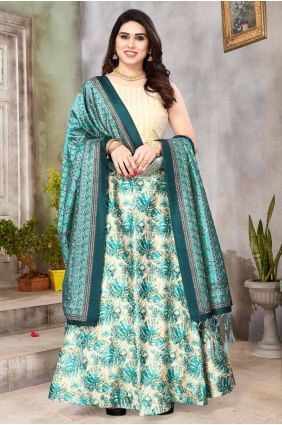 Digital print Satin Lehenga Choli in Rama  LC8224