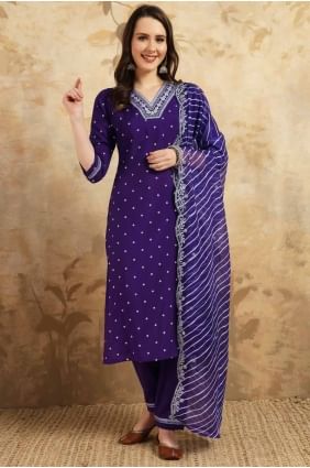 Digital print Chanderi Straight Pant Suit in Purple SK154999