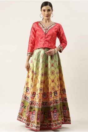 Digital print Satin Lehenga Choli in Multicolor with Dupatta LC8240