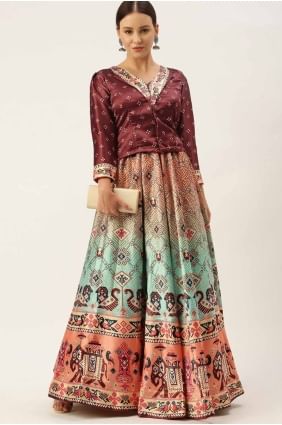 Digital print Lehenga Choli in Multicolor Satin LC8242