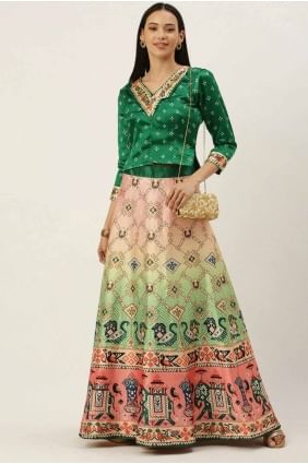 Multicolor Digital print Satin Lehenga Choli LC8251