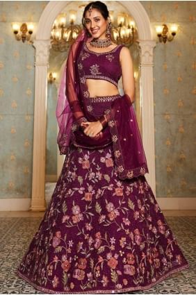 Burgundy  Party Lehenga Choli with Embroidered Net LC8258