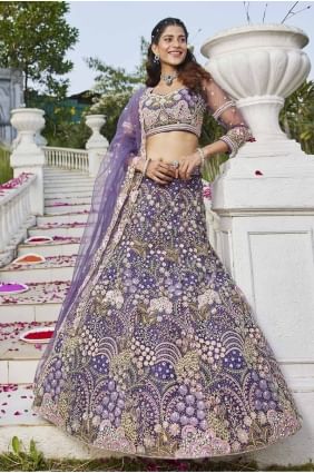 Embroidered Net Bridal Lehenga Choli in Purple LC8265