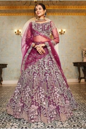 Burgundy  Bridal Lehenga Choli in Net with Embroidered LC8266
