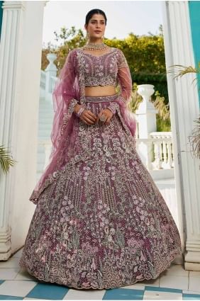 Net Bridal Lehenga Choli in Lavender  with Embroidered LC8267