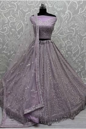 Stone with moti Net Bridal Lehenga Choli in Lilac  LC8276